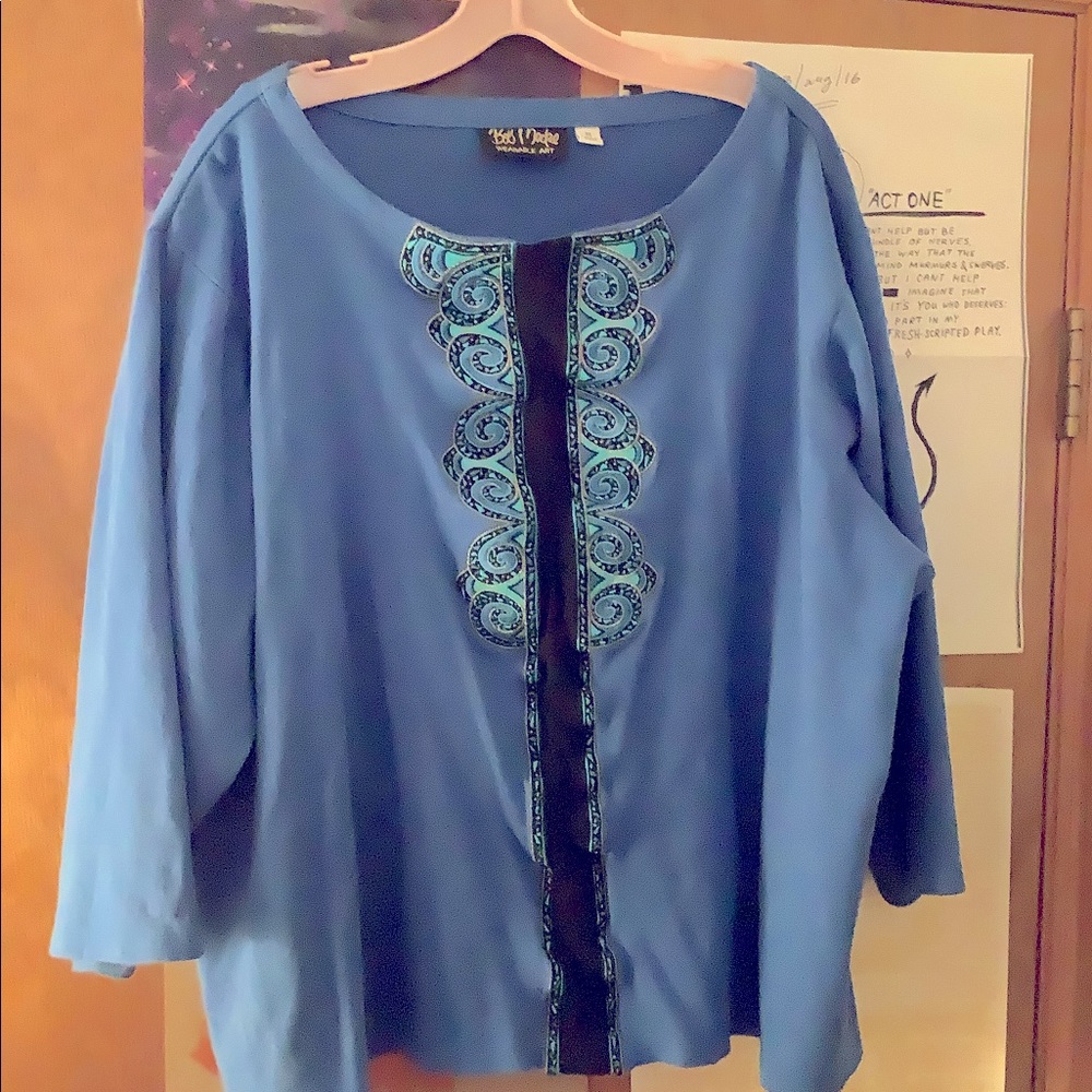 Blue 3/4 Sleeve Bob Mackie Wearable Art 3X Shirt